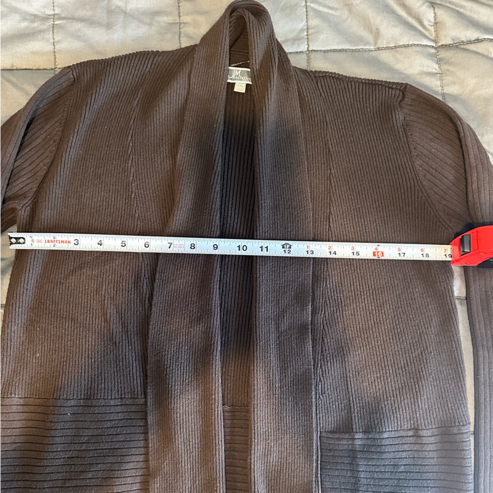 JM Collection Chocolate Ribbed Cardigan - Picture 5 of 5